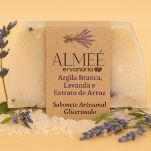 Sabonete Glicerinado Argila Branca, Extrato de Arroz e Lavanda