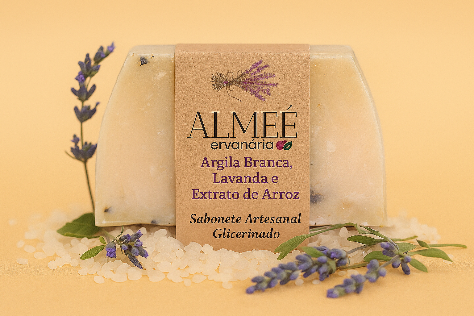 Sabonete Glicerinado Argila Branca, Extrato de Arroz e Lavanda